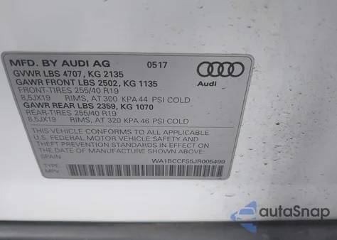 2018 Audi Q3 2.0T Premium/2.0T Sport Premium z USA, uszkodzony, nr VIN WA1BCCFS5JR005499